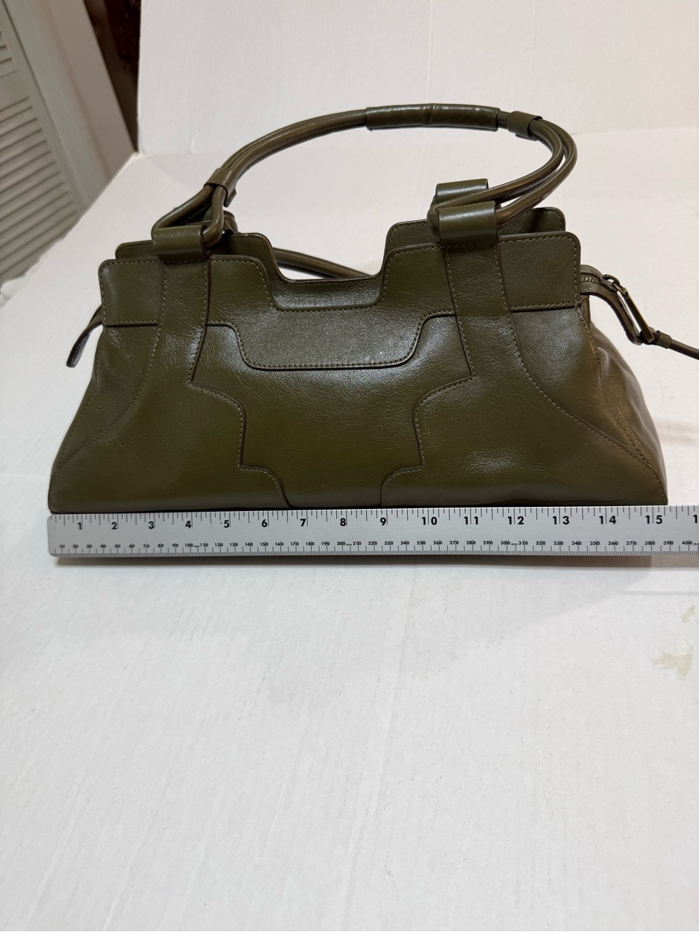 Vintage Hobo International Olive Green Leather Bag Structured Satchel Purse - Picture 10 of 16